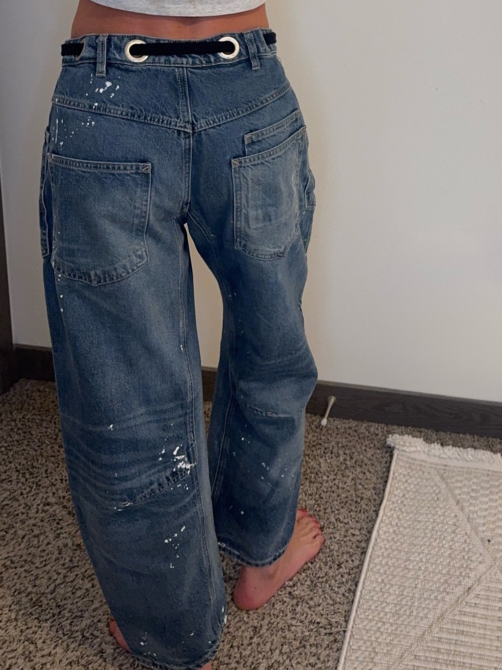 Free People We The Free Moxie Mid Rise Barrel Jeans Size 26 Timeless Blue